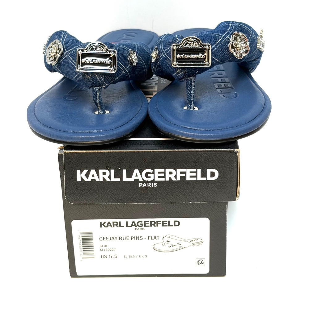 KARL LAGERFELD PARIS Women's Ceejay Rue Embellished Sandals Blue Size 5.5 NWT